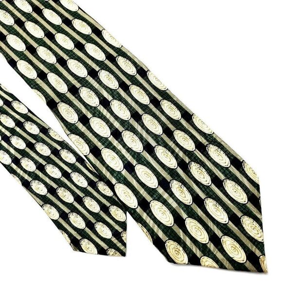 JZ Richards Silk Tie Print Green Black Geometric Wide‎ - Picture 1 of 6